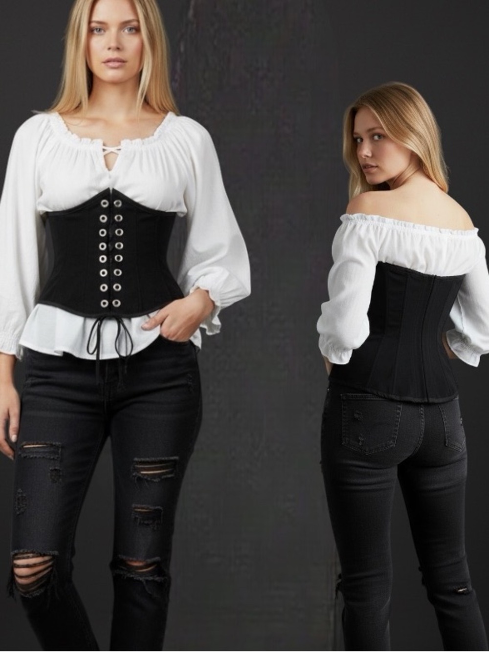 Black Fabric Underbust Corset Belt/Waist Cincher - Size Small